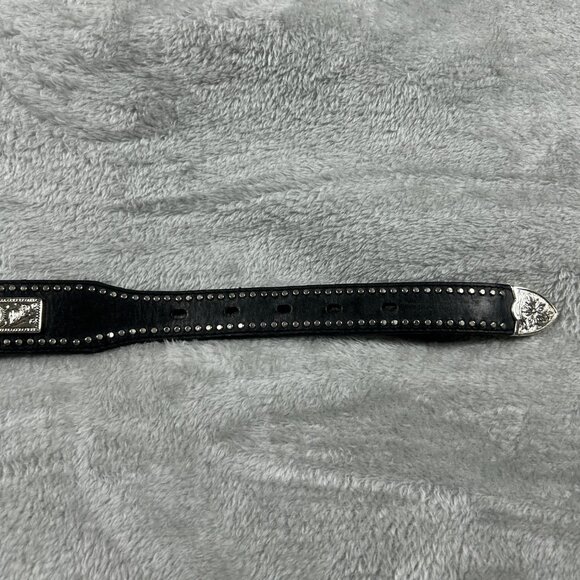 Nocona Belt Size 44 Black Silver Tone Concho's Vintage Leather Western Rodeo - Picture 7 of 8
